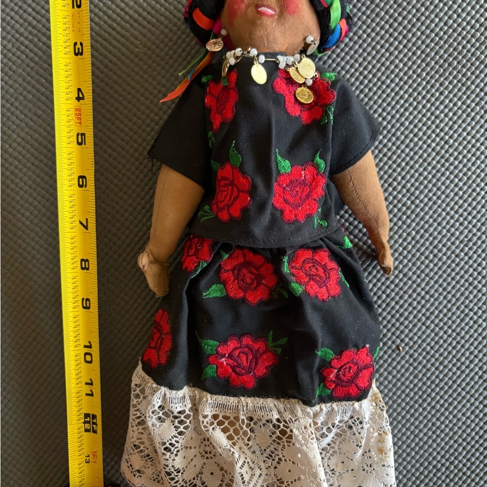 Colorful Floral Doll with Black and Red Dress